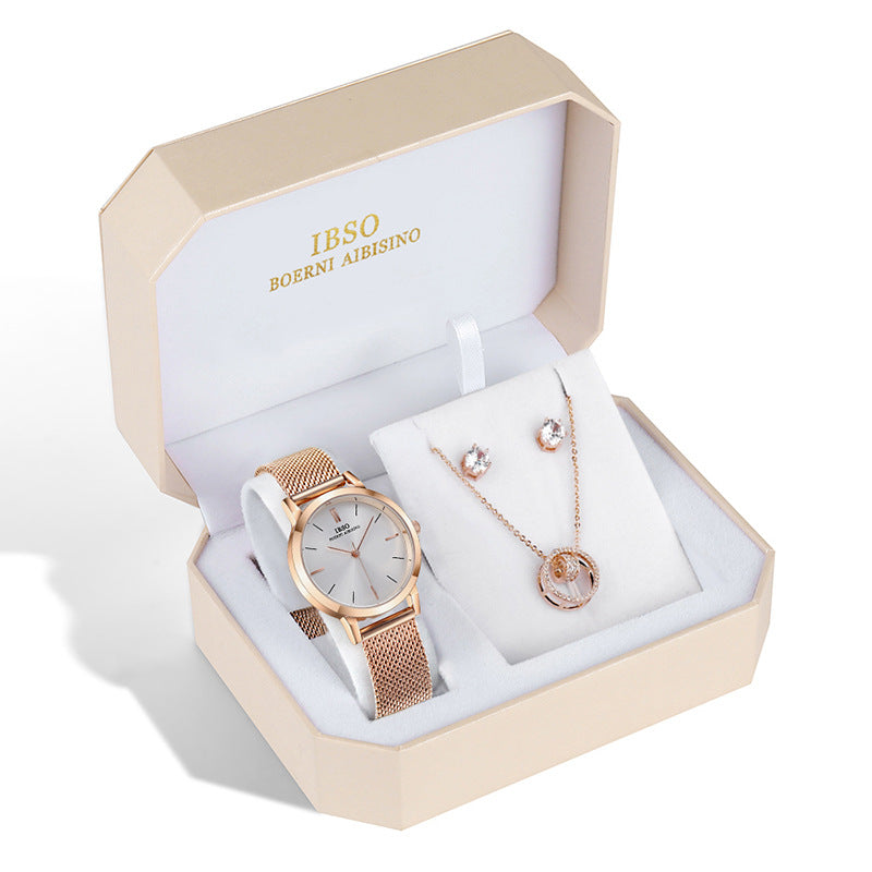 Elegant women's watch with matching necklace