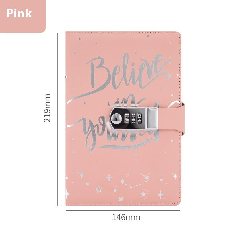 J-Nouveau journal de travail créatif A5 en cuir polyuréthane avec mot de passe