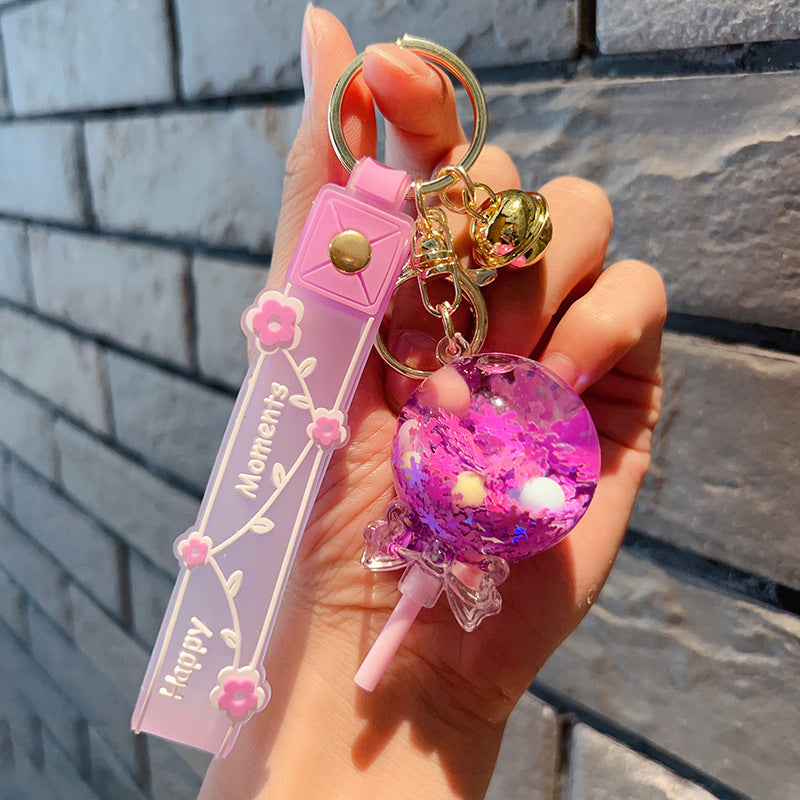 Porte-clés bouteille décorative à sable mouvant – Pendentif sucette kawaii avec perles bulles