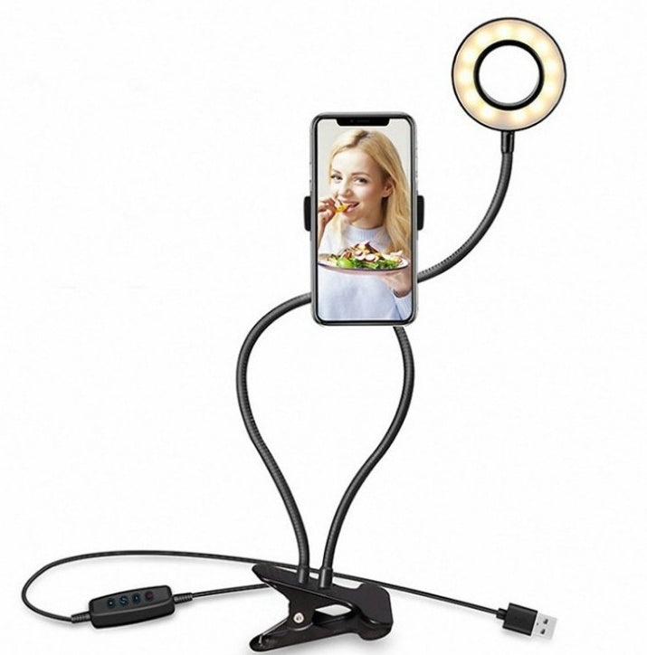 E-Anneau lumineux LED pour selfies & lives – Éclairage maquillage réglable avec support 8 cm