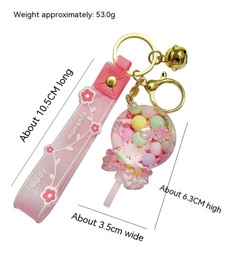 Porte-clés bouteille décorative à sable mouvant – Pendentif sucette kawaii avec perles bulles