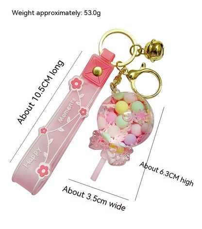 Porte-clés bouteille décorative à sable mouvant – Pendentif sucette kawaii avec perles bulles