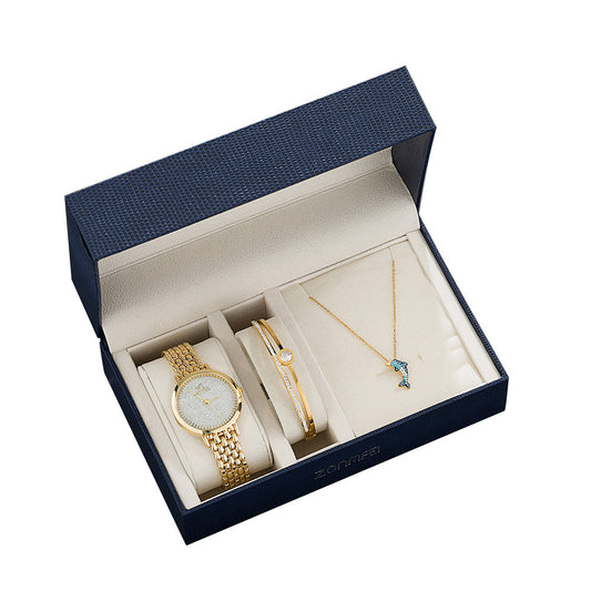 Coffret cadeau montre de luxe pour femme avec boucles d’oreilles, collier et bracelet