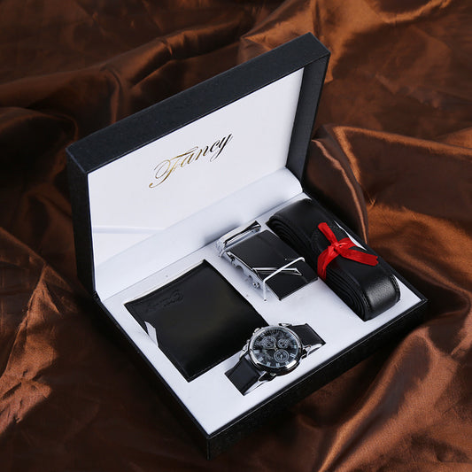 Coffret cadeau montre et ceinture en cuir pour homme avec boucle automatique