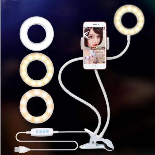E-Anneau lumineux LED pour selfies & lives – Éclairage maquillage réglable avec support 8 cm