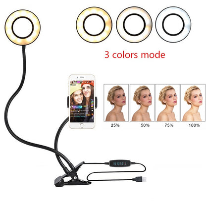 E-Anneau lumineux LED pour selfies & lives – Éclairage maquillage réglable avec support 8 cm