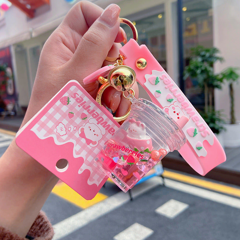 Porte-clés pendentif ours fraise flottant à huile – Design mignon