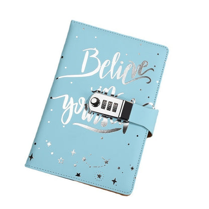 J-Nouveau journal de travail créatif A5 en cuir polyuréthane avec mot de passe