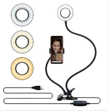 E-Anneau lumineux LED pour selfies & lives – Éclairage maquillage réglable avec support 8 cm