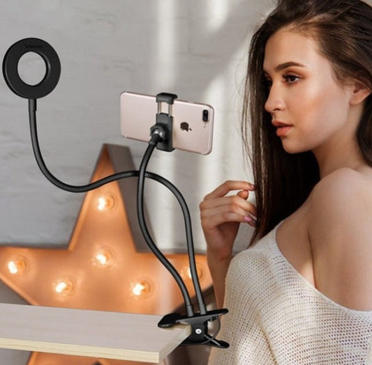 E-Anneau lumineux LED pour selfies & lives – Éclairage maquillage réglable avec support 8 cm