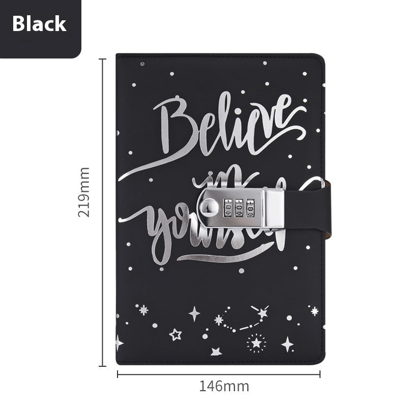 J-Nouveau journal de travail créatif A5 en cuir polyuréthane avec mot de passe