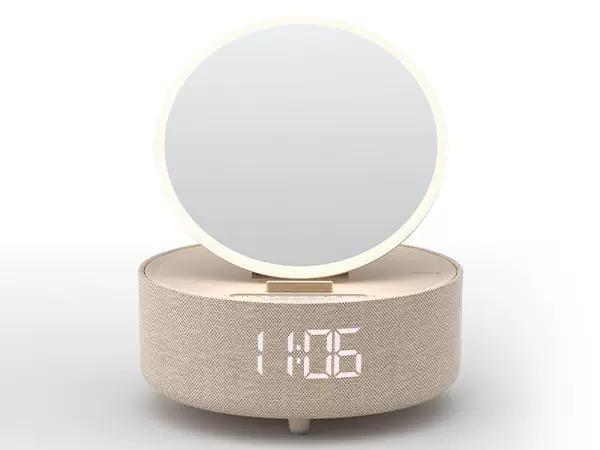 Réveil intelligent multifonction avec haut-parleur Bluetooth, chargeur sans fil, miroir LED & veilleuse