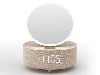 Réveil intelligent multifonction avec haut-parleur Bluetooth, chargeur sans fil, miroir LED & veilleuse