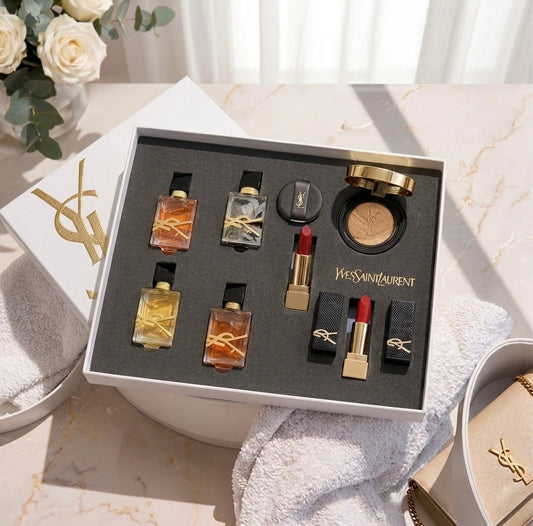A001-Coffret Beauté & Parfum – Ensemble Parfum, Rouge à Lèvres et Cushion – Élégance Complète
