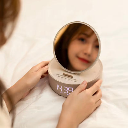 Réveil intelligent multifonction avec haut-parleur Bluetooth, chargeur sans fil, miroir LED & veilleuse