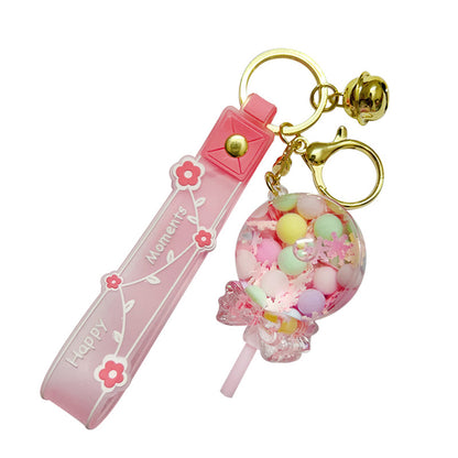 Porte-clés bouteille décorative à sable mouvant – Pendentif sucette kawaii avec perles bulles
