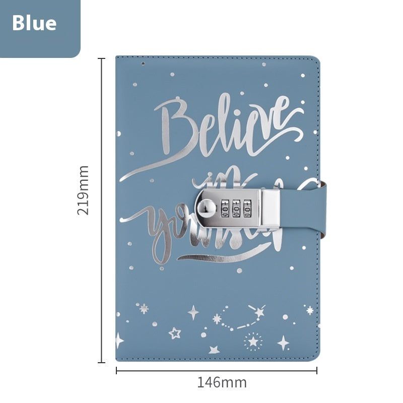 J-Nouveau journal de travail créatif A5 en cuir polyuréthane avec mot de passe